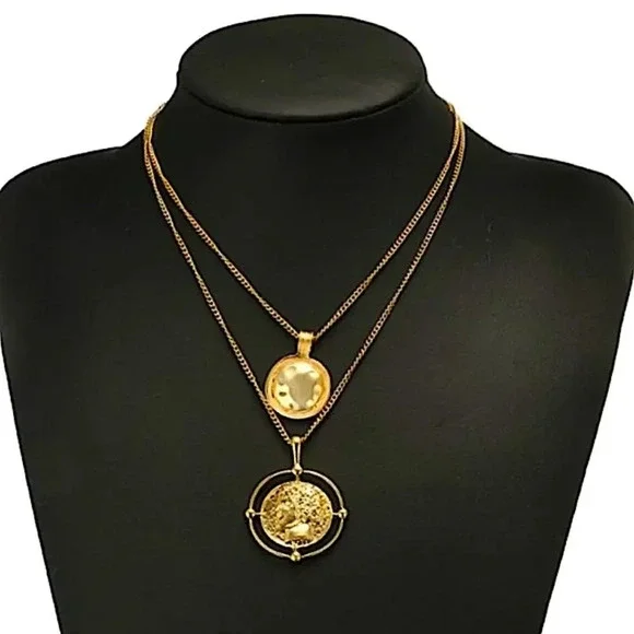 Gold Coin Pendant Necklace, Multilayer, Charm, Boho, Medallion - Picture 5 of 12